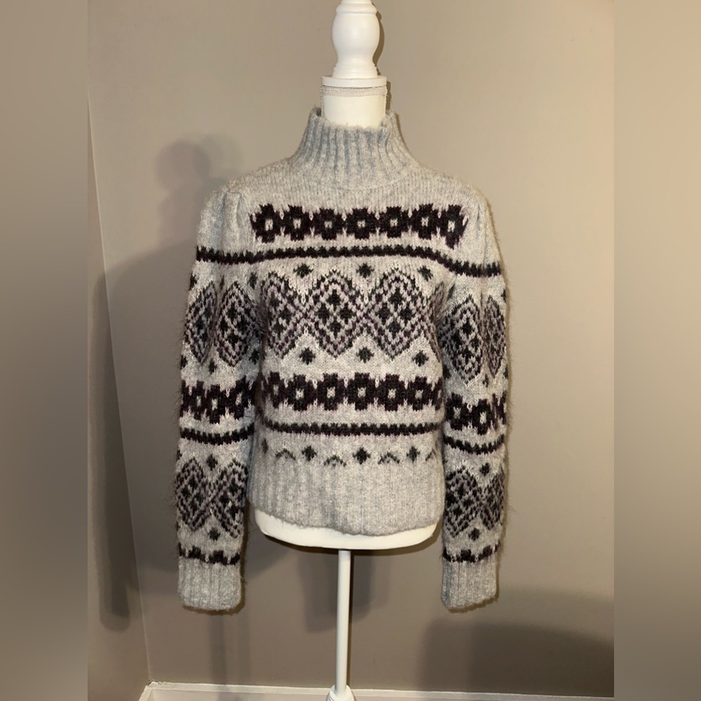 Veronica Beard Gray and Black Patterned Turtleneck Sweater